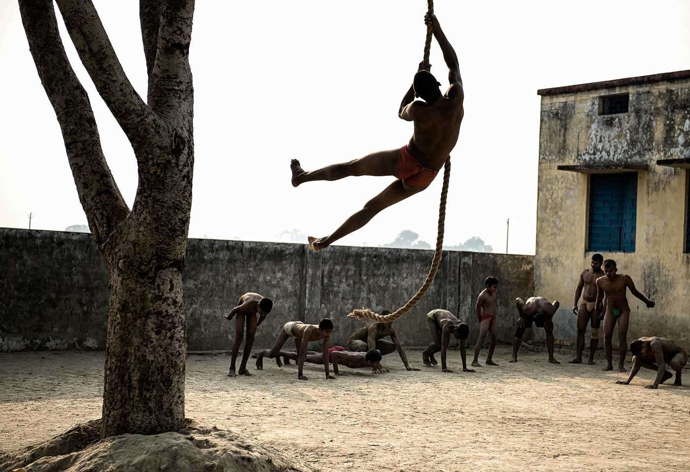 Kushti wrestlers follow an intense regime of strength-building daily exercises.